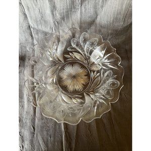 Unmarked Antique Cut Crystal Glass Bowl Floral Pattern 10” HEAVY